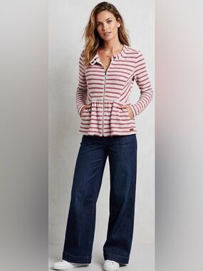 Free People Striped Terry Peplum Jacket Pink White Size Medium